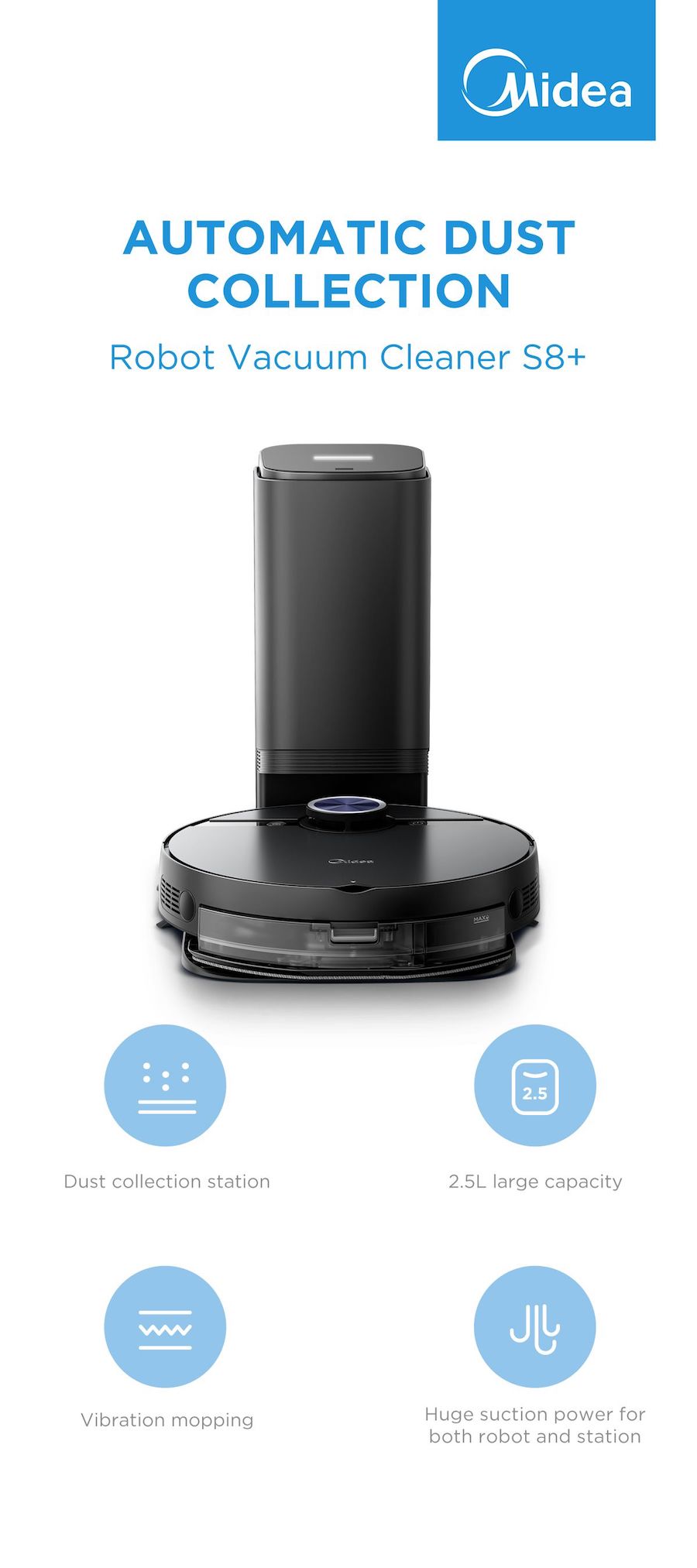 Midea S8+ Robot Vacuum - Robovac - 5200mAh 150min || S8+
