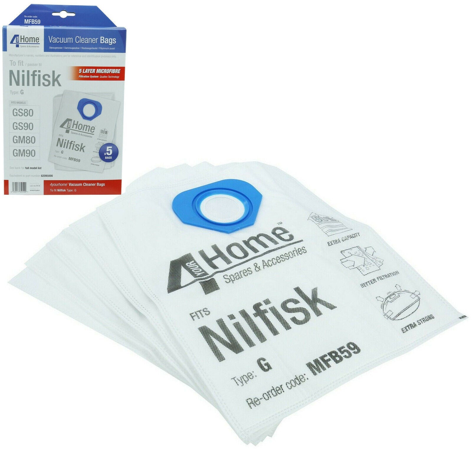 4 YOUR HOME Nilfisk Vacuum Bags Fits GM80 GS80 GM90 GS90 GA70 Cloth Dust Bags || MFB59