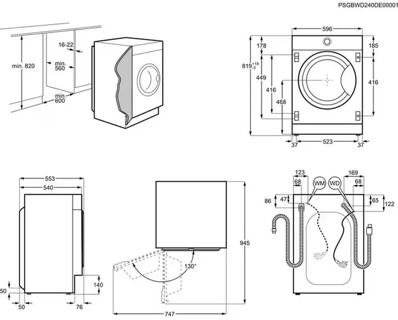 AEG LX6WG84634BI - Integrated 8KG/4KG Washer Dryer - 1600 RPM - B/D energy