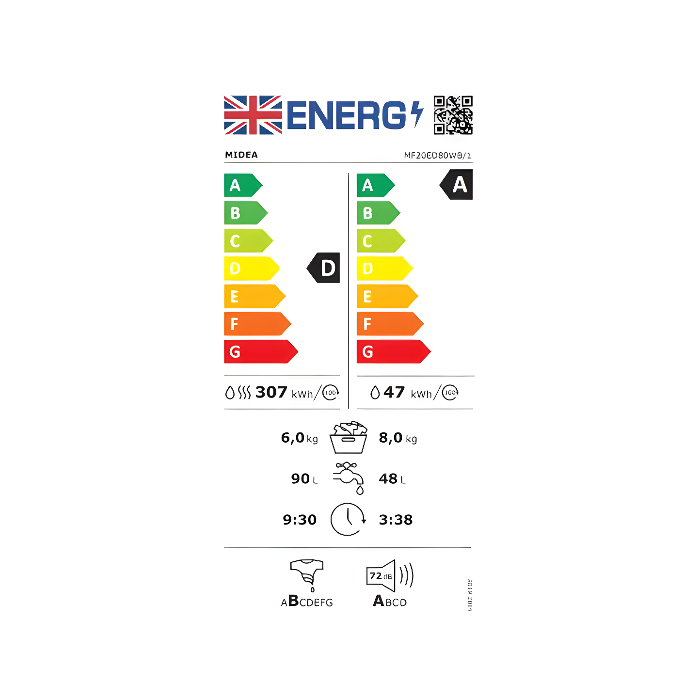 Midea MF20ED80WB/1 - White 8KG/6KG Washer Dryer - 1400RPM - A Energy